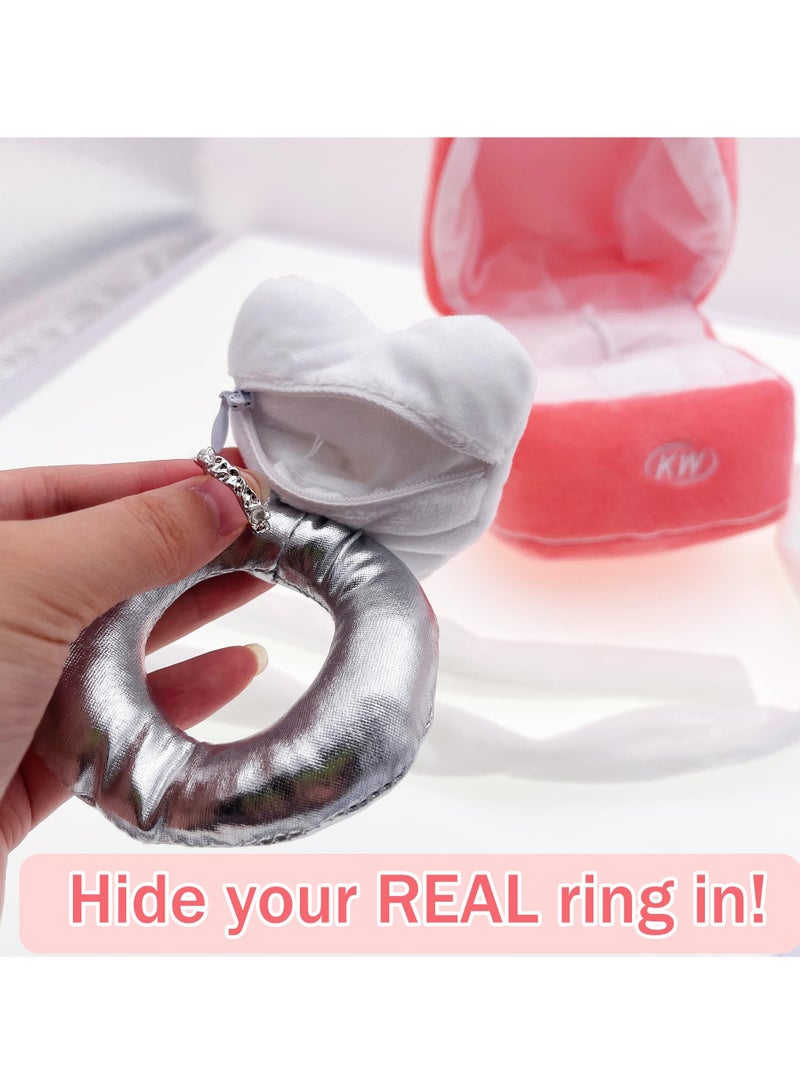SYOSI Plush Ring Box Toy Funny Gifts Couples Ideas Hide Surprise Oversized Ring Sets Plush Couple Ring Surprise Gift Machine Washable Love Ring Case Pink  - Image 2
