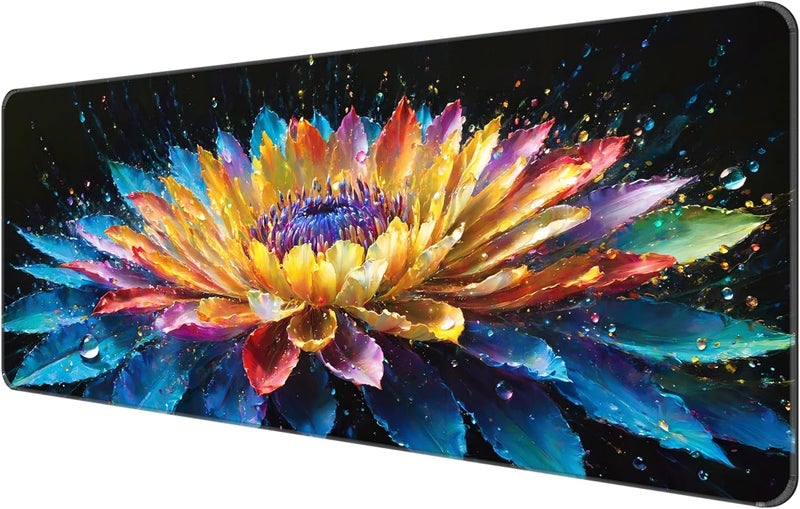Dynippy Thin Extended Gaming Mouse Pad （31.5 * 11.8 * 0.08 inch） with Stitched Edges Large, Long XXL Keyboard and Mouse pad Desk Mat for Gaming Office & Home - Flower 30 - Image 1