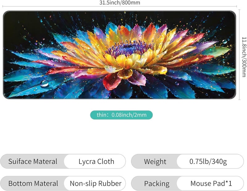 Dynippy Thin Extended Gaming Mouse Pad （31.5 * 11.8 * 0.08 inch） with Stitched Edges Large, Long XXL Keyboard and Mouse pad Desk Mat for Gaming Office & Home - Flower 30 - Image 2