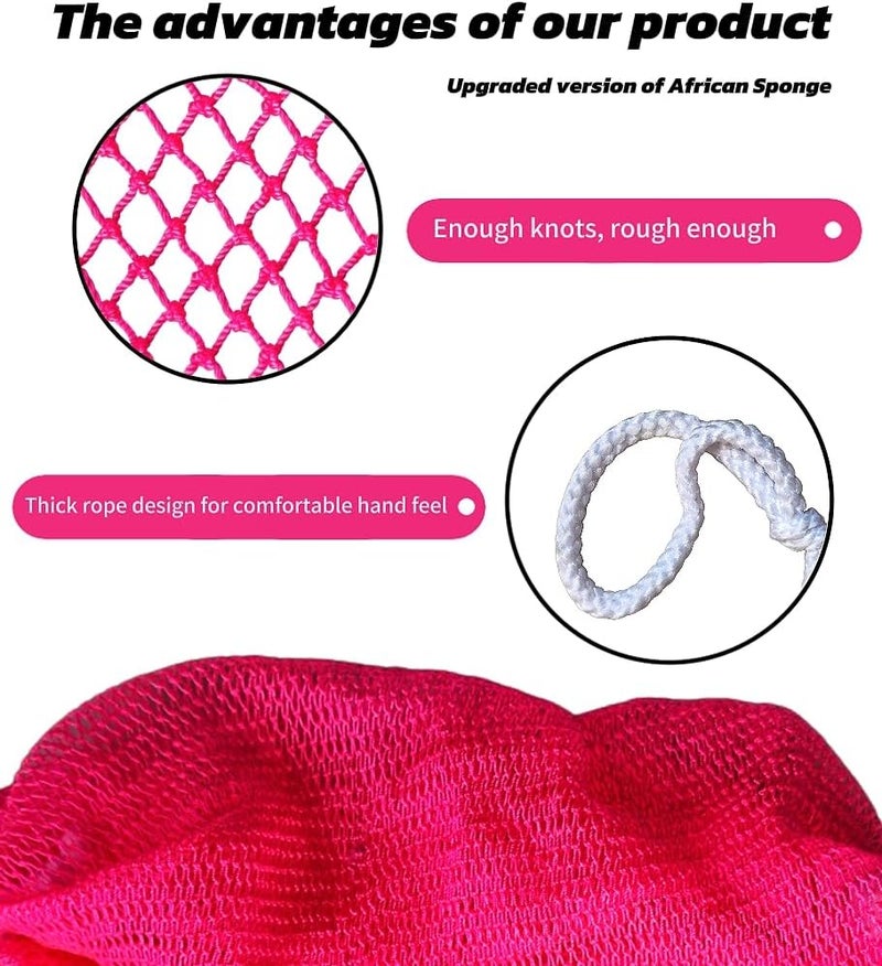 SPMKTBOZAI إسفنجة الشبكة الأفريقية الأصلية لتقشير الجسم، إسفنجة استحمام، فرشاة ظهر، قماش غسيل للاستحمام مع حقيبة سفر، مقشر حقيقي أفريقي، ملحقات العناية بالجسم للاستحمام - Image 3