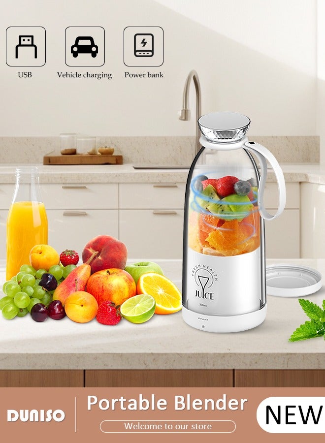 DUNISO 500ml Portable Mini Blender for Fresh Juice Smoothies Shakes with USB Rechargeable Electric Juicer Cup with Six Blades For Travel Outdoor Sprort Home Office White - Image 1
