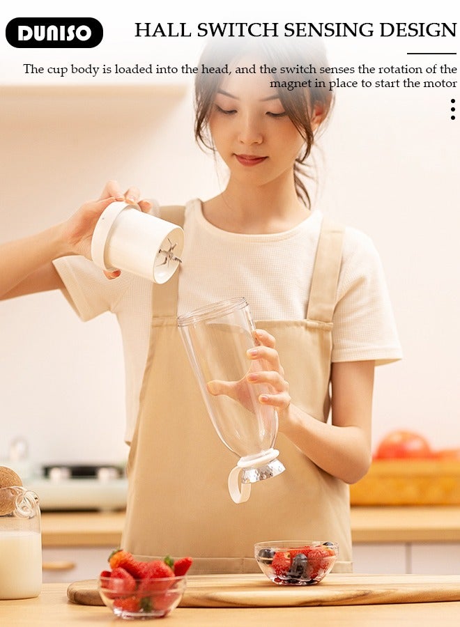 DUNISO 500ml Portable Mini Blender for Fresh Juice Smoothies Shakes with USB Rechargeable Electric Juicer Cup with Six Blades For Travel Outdoor Sprort Home Office White - Image 3