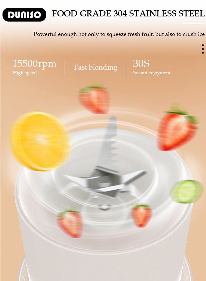 DUNISO 500ml Portable Mini Blender for Fresh Juice Smoothies Shakes with USB Rechargeable Electric Juicer Cup with Six Blades For Travel Outdoor Sprort Home Office White - Image 2