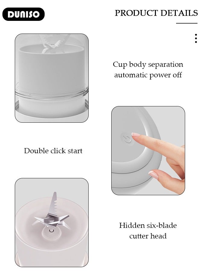 DUNISO 500ml Portable Mini Blender for Fresh Juice Smoothies Shakes with USB Rechargeable Electric Juicer Cup with Six Blades For Travel Outdoor Sprort Home Office White - Image 5