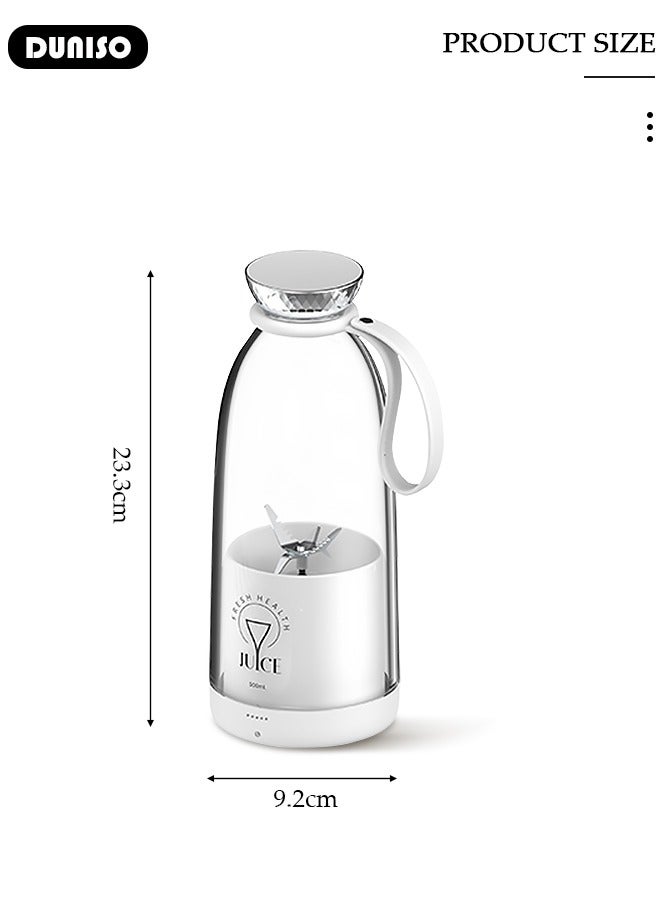 DUNISO 500ml Portable Mini Blender for Fresh Juice Smoothies Shakes with USB Rechargeable Electric Juicer Cup with Six Blades For Travel Outdoor Sprort Home Office White - Image 4