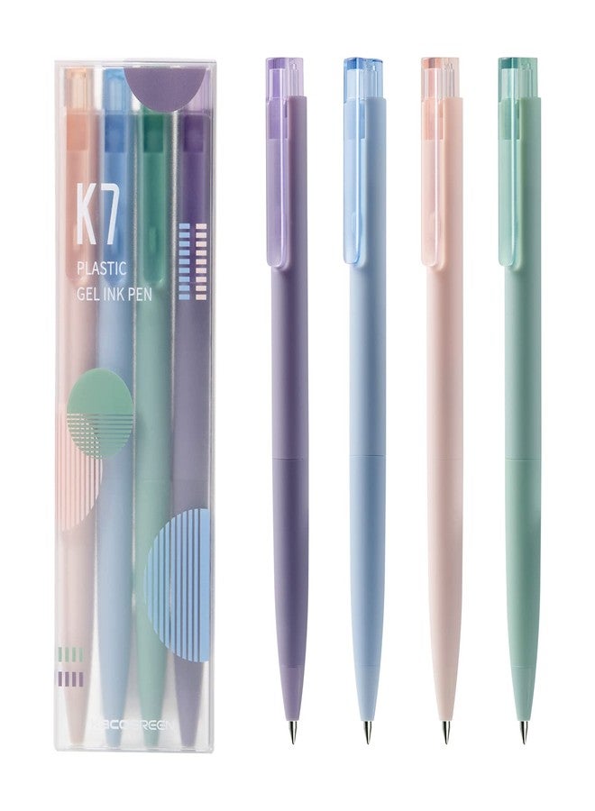 KaCo K7 Retractable Gel Ink Pens Set 4 Pieces All Black Ink, 0.5mm Fine Point Vibrant Colors Barrels - Image 1