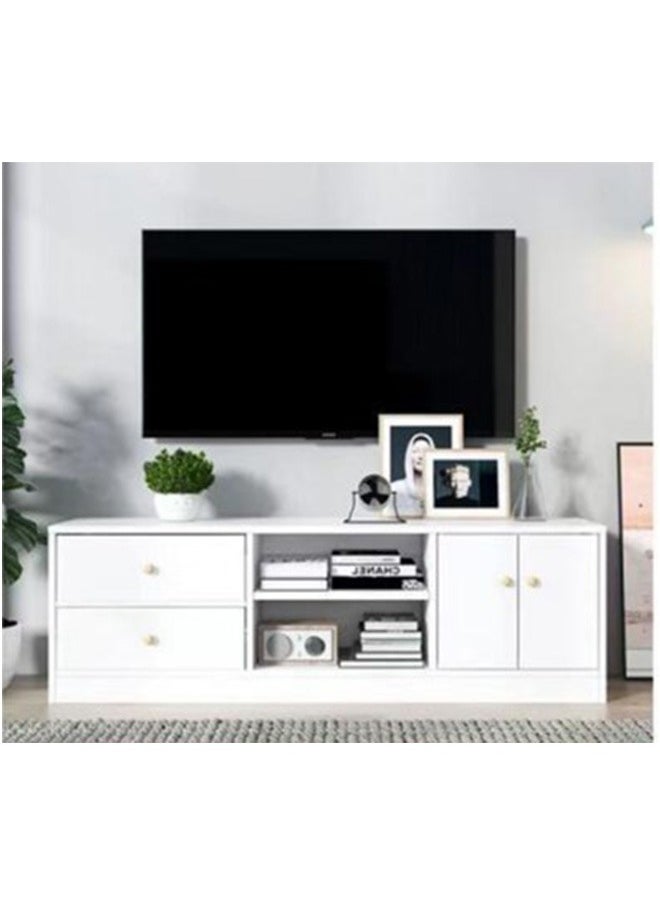 CityRiya-Long TV Table, TV Stand, White TV Cabinet, 120cm Television Cabinet with Storage and Drawers, Living Room Furniture TV Table, Television Stand Modern Media Storage Stand Shelves 