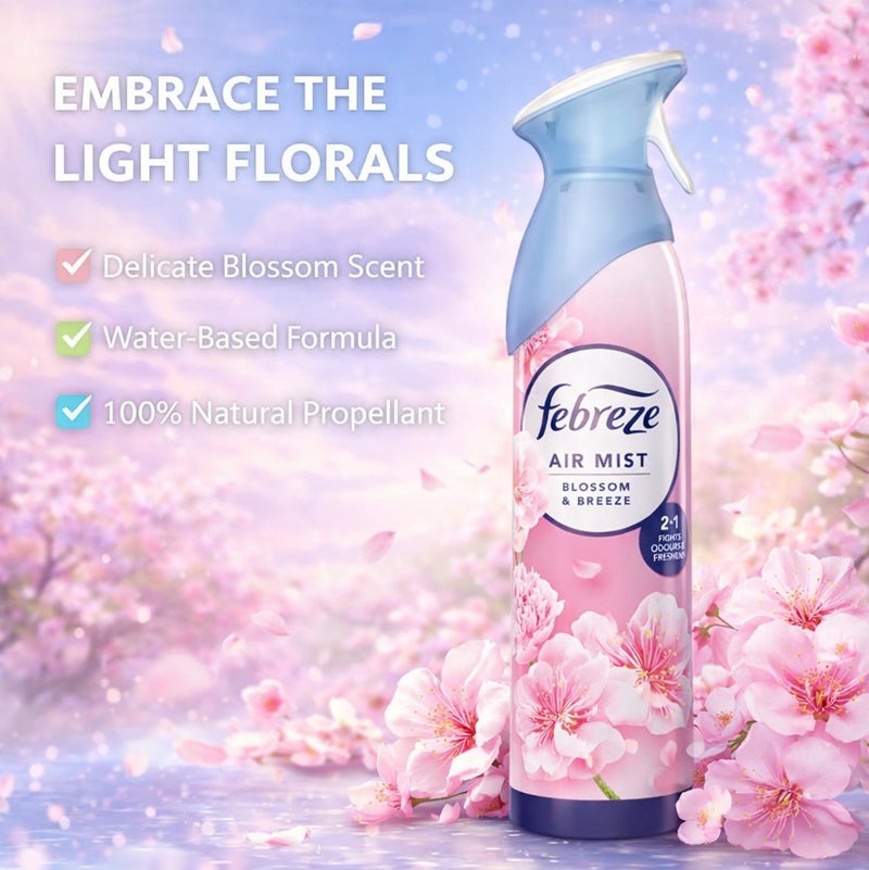 Febreze Air Mist Blossom & Breeze 185ml Air Freshener Spray, Long Lasting Floral Fragrance, Odor Eliminator Spray, Water Based Formula, Natural Propellant Home Bathroom Bedroom Office Freshener - Image 3