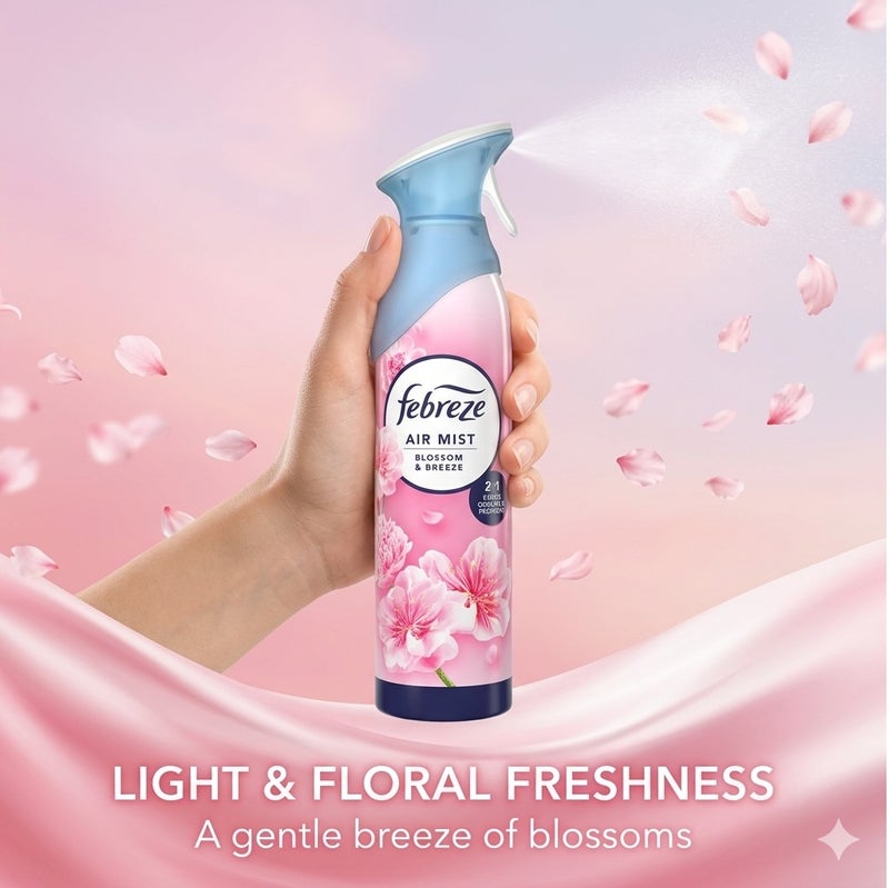 Febreze Air Mist Blossom & Breeze 185ml Air Freshener Spray, Long Lasting Floral Fragrance, Odor Eliminator Spray, Water Based Formula, Natural Propellant Home Bathroom Bedroom Office Freshener - Image 4