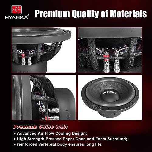 H YANKA BSF-12-2 12 Inch Subwoofer - 1800W MAX Power 12 Inch Paper Cone Car Audio, Black Aluminum Basket, 2.5“ Dual Voice Coil 2 Ohm Impedance 12" Subwoofer for Cars - Image 3