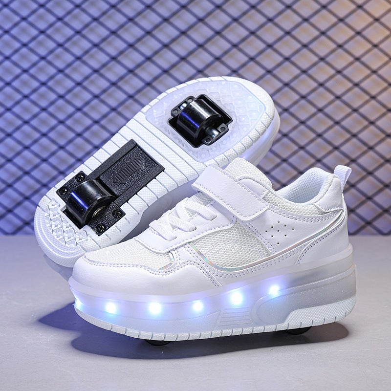 Generation Four-Wheel Heloo Shoes Girls Sports Pulley Shoes Spring Burst Wheel Children'S Skating - Image 1