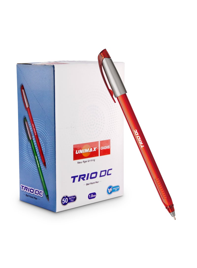Gigis Unimax Trio DC Ballpen 50-Pieces Box, 1.00 mm, Red, Smooth Writing Ballpoint Pen for School Office Home - Image 1