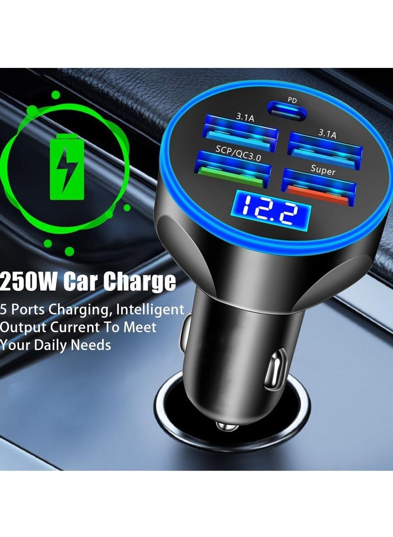 5 Port Car Charger Socket, Quick Charge 4USB+Type C Multi Port Car Accessories Interior Compatible with Most Smart Phone - Image 2