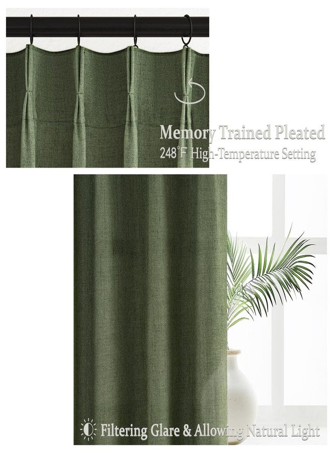 PleatedDrapes ستائر كتان بلون أخضر زيتوني داكن مطوية بتصميم ذاكرة، طولها 84 بوصة، قطعتان لغرفة المعيشة، ستائر شفافة بلون أخضر زيتوني فاتح لتصفية الضوء، مناسبة للمكتب أو المنزل، طولها 40 × 84 بوصة - Image 3