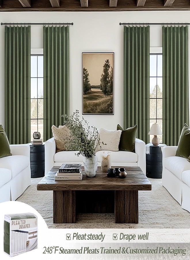 PleatedDrapes ستائر كتان بلون أخضر زيتوني داكن مطوية بتصميم ذاكرة، طولها 84 بوصة، قطعتان لغرفة المعيشة، ستائر شفافة بلون أخضر زيتوني فاتح لتصفية الضوء، مناسبة للمكتب أو المنزل، طولها 40 × 84 بوصة - Image 5