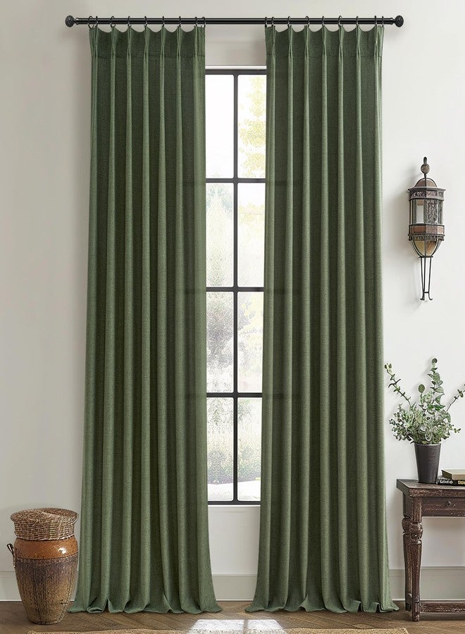 PleatedDrapes ستائر كتان بلون أخضر زيتوني داكن مطوية بتصميم ذاكرة، طولها 84 بوصة، قطعتان لغرفة المعيشة، ستائر شفافة بلون أخضر زيتوني فاتح لتصفية الضوء، مناسبة للمكتب أو المنزل، طولها 40 × 84 بوصة - Image 1