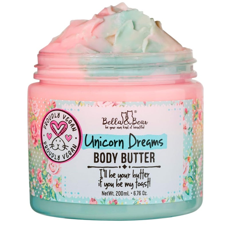 Bella and Bear Bella & Bear Unicorn Dreams Body Butter - Skin Care Vegan, Cruelty-Free, Nourishing Butter Cream - Hydrating & Moisturizing Skincare - All Skin Types - Mango & pineapple with a hint of vanilla - Image 1