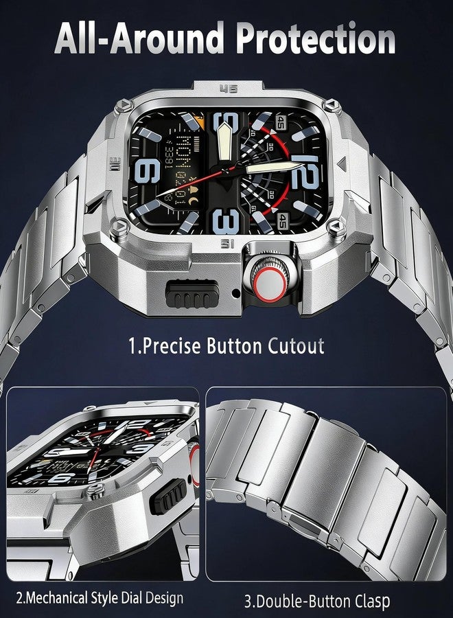PanPinnacle Mechanical Metal Watch Case with Band Compatible with Apple Watch 45mm Band,Business Steel Protective Bumper Cover iwatch Band Strap for Seris 9 8 7 Men,Titanium - Image 3