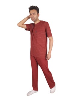 Jet Men Summer Pajama Set Printed Top & Plain Bottom - Navy Blue 