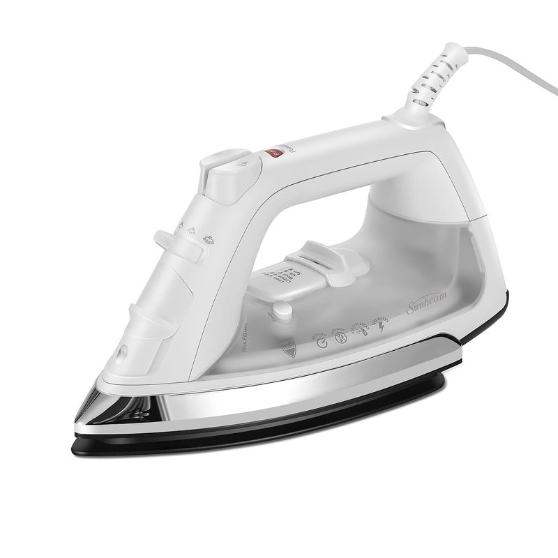 Sunbeam Classic 1200 Watt Mid-Size Anti-Drip Non-Stick Soleplate Steam/Vertical Shot Feature and 8' 360-degree Swivel Cord, White/Clear, GCSBC Iron - Image 1