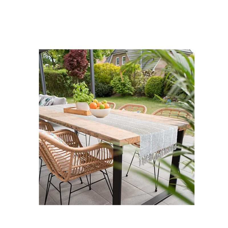 SOLARAE عداء طاولة مزرعة مضفر، عداء طاولة قطن ولين، عداء طاولة منسوج عتيق، زينة طاولة قطن ولين مع شرابة لحفلة العشاء والعطلات، مضفر بلون صحراوي حكيم 13 x 70'' - Image 4