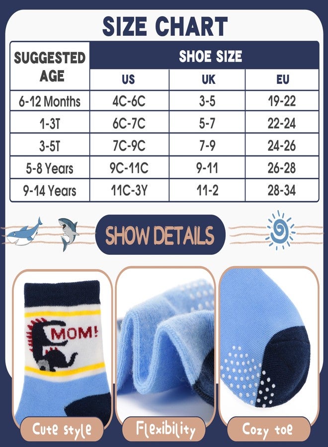 ANTSANG Baby Boys Grips Socks Kids Toddlers Infants Non Slip/Anti Skid Crew Cotton Socks, Boy's-dinosaur(12 Pairs), 3-5T - Image 4