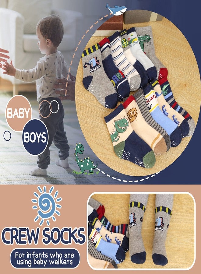 ANTSANG Baby Boys Grips Socks Kids Toddlers Infants Non Slip/Anti Skid Crew Cotton Socks, Boy's-dinosaur(12 Pairs), 3-5T - Image 5