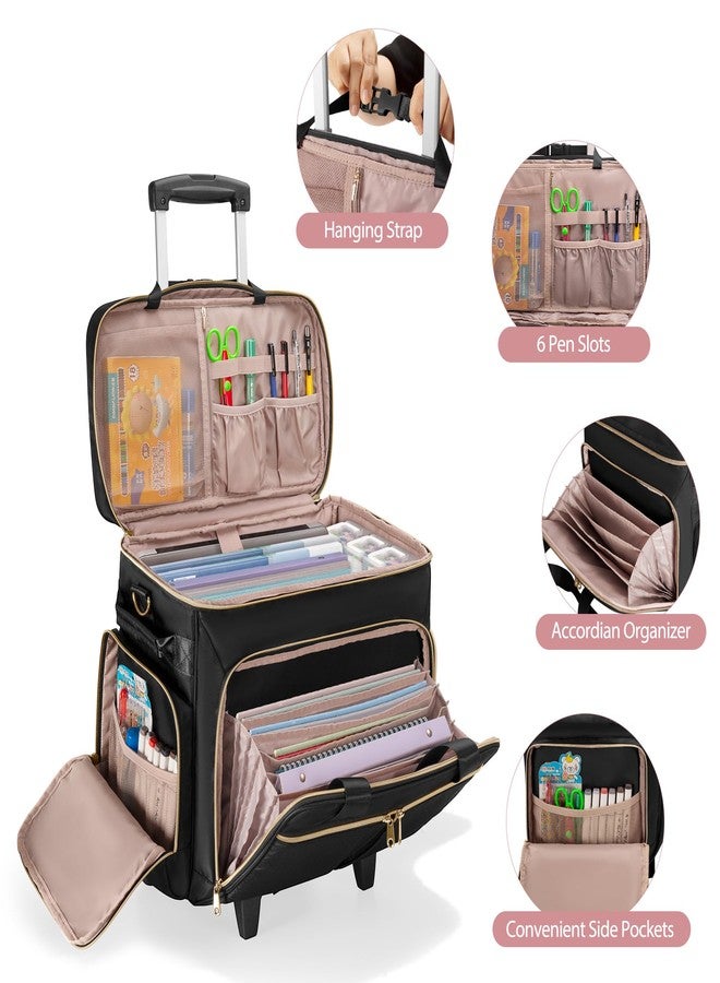 Prokva Rolling Teacher Bag with Wheels, Teacher Tote Bag with Detachable Trolley, Fits for 15.6" Laptop, Black (Patent Design) - Image 3
