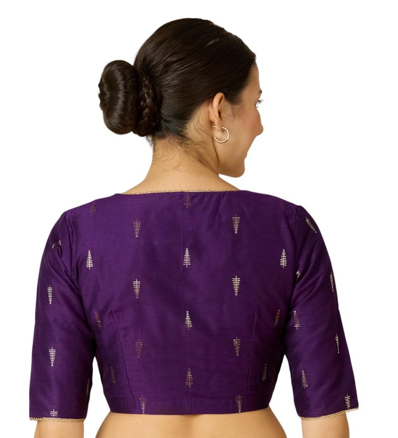 Studio Shringaar Women's Handloom Cotton Silk Readymade Saree Blouse (Purple, 44) - Image 2