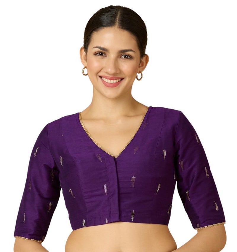 Studio Shringaar Women's Handloom Cotton Silk Readymade Saree Blouse (Purple, 44) - Image 1