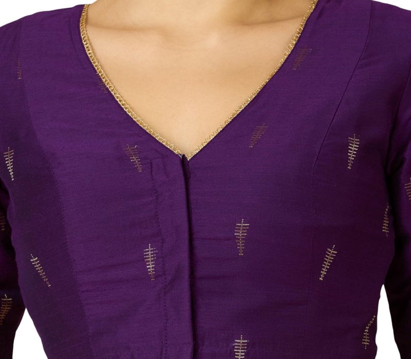 Studio Shringaar Women's Handloom Cotton Silk Readymade Saree Blouse (Purple, 44) - Image 5