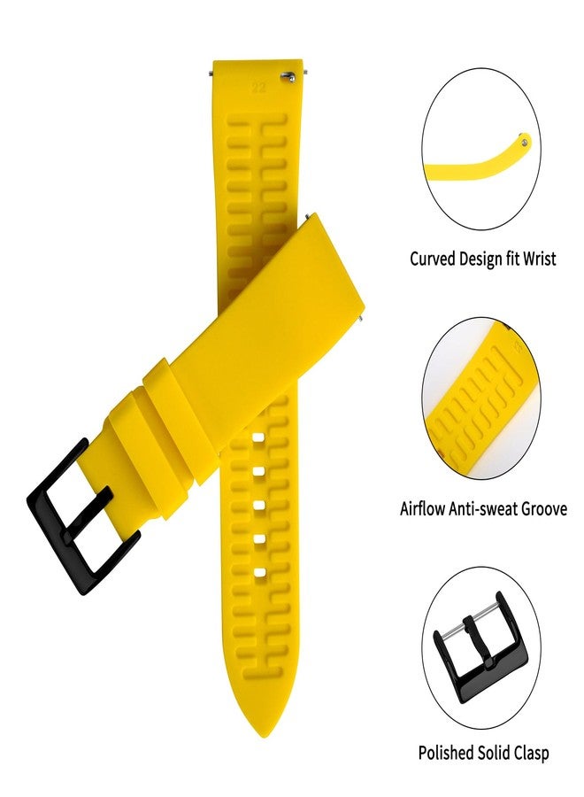 TStrap Silicone Watch Strap 21mm - Yellow Quick Release Watch Band for Mens Womens - Military Waterproof Smart Watches Bracelet Replacement with Clasp Ladies - 18mm 19mm 20mm 21mm 22mm 24mm - Image 4