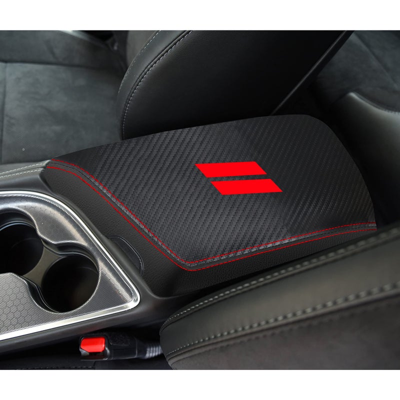 YOSRTER for Dodge Challenger Accessories 2015 2016 2017 2018 2019 2020 2021 2022 2023 2024 Dodge Challenger Center Console Armrest Cover Interior AntiScratch Leather Center ArmrestCarbon Fiber Red