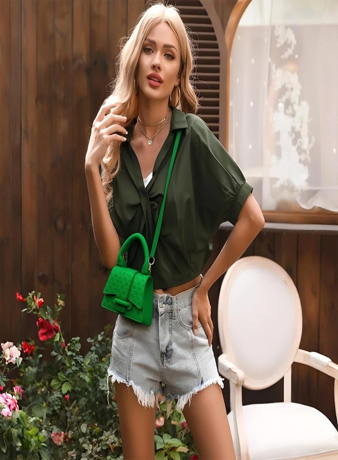 Ayliss Micro Mini Crossbody Handbag Women's Purse Clutch Cute Mini Trendy Bag Top Handle PU Leather Shoulder Bag (Green) - Image 5