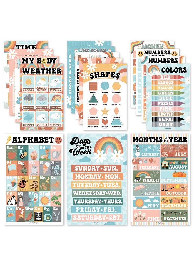 Hadley Designs Hadley Designs 16 Retro Kids Educational Posters For Toddlers 1-3 - Learning Charts, Pre K Learning Posters For Toddlers 1-3, Alphabet Poster For Toddlers, Teacher Posters For Classroom Posters  - Image 1