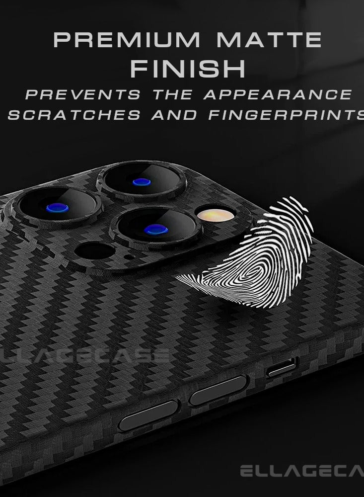 ELLAGECASE حافظة لجهاز آيفون 14 برو، كربون أسود، حماية قوية للكاميرا، رقيقة للغاية وخفيفة الوزن، كربون مغطى بالبلاستيك، متوافقة مع ماغسيف والشحن اللاسلكي - Image 3