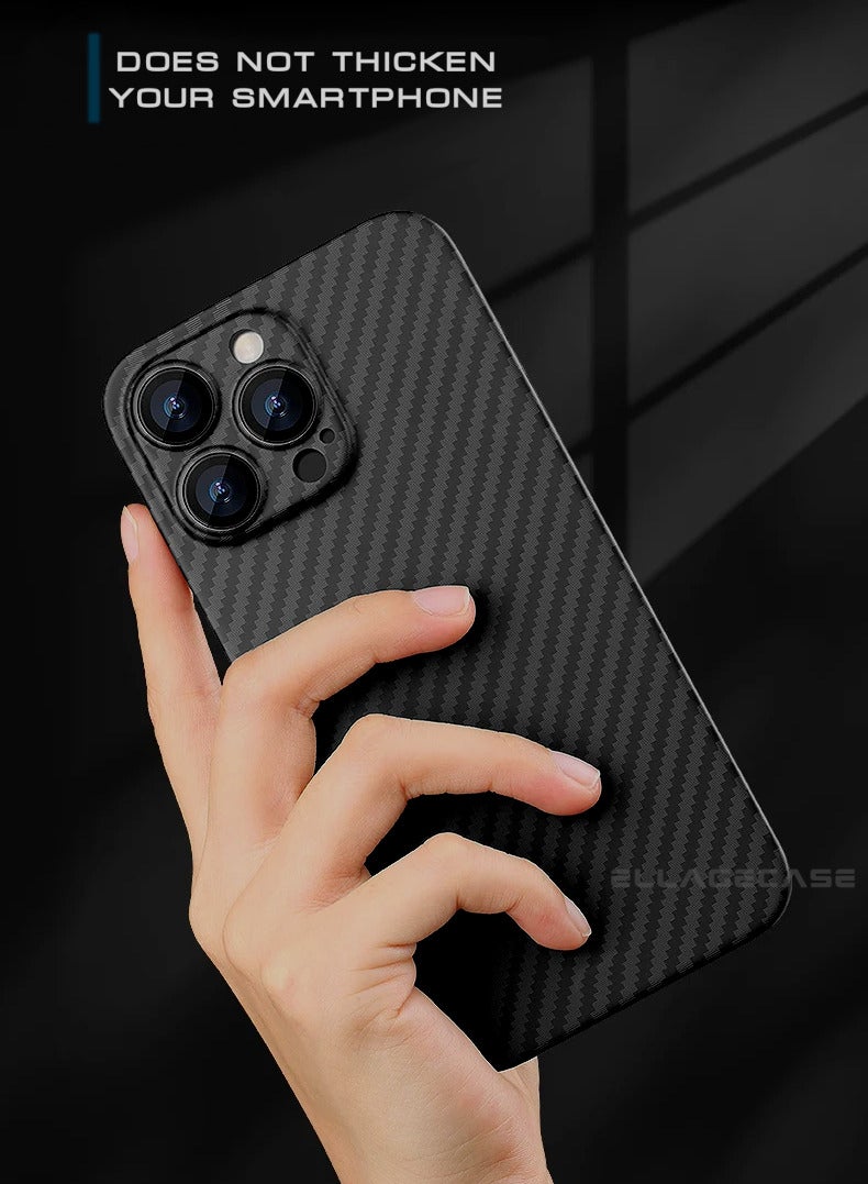 ELLAGECASE حافظة لجهاز آيفون 14 برو، كربون أسود، حماية قوية للكاميرا، رقيقة للغاية وخفيفة الوزن، كربون مغطى بالبلاستيك، متوافقة مع ماغسيف والشحن اللاسلكي - Image 5