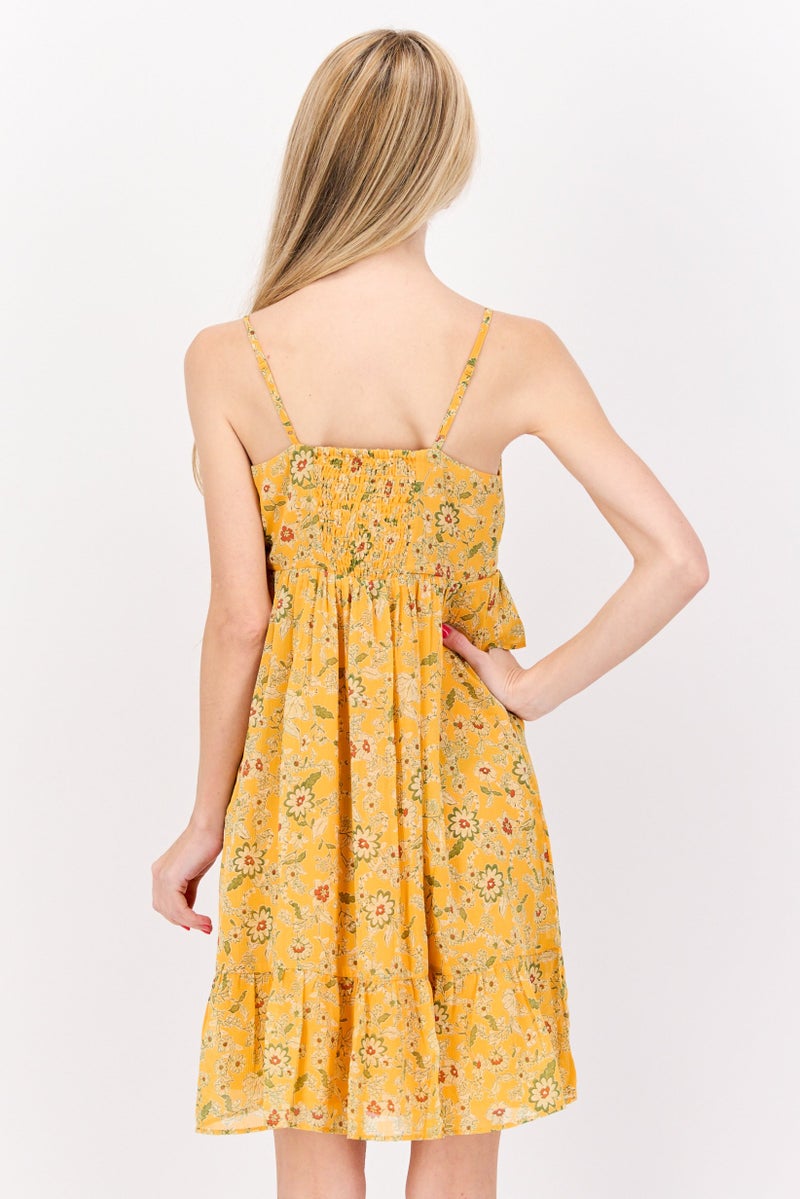 Jessica Simpson Women Allover Print Mini Dress, Yellow - Image 3