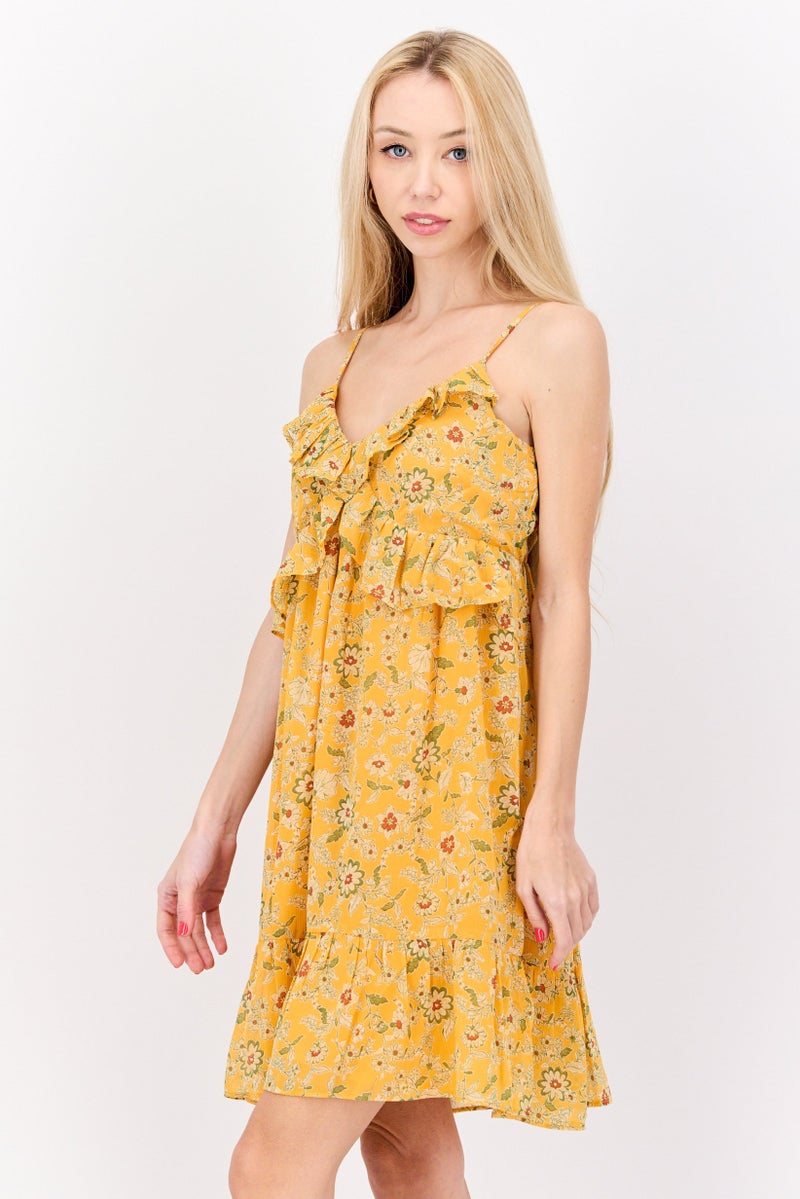 Jessica Simpson Women Allover Print Mini Dress, Yellow - Image 4
