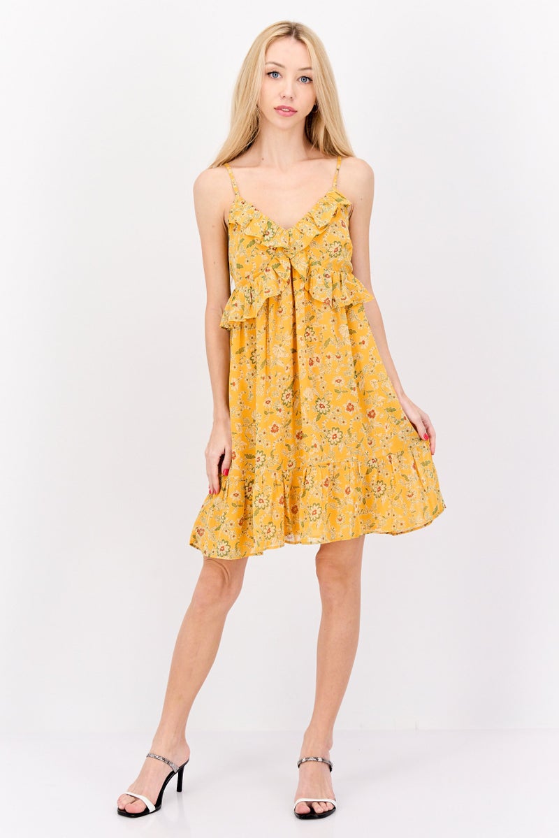 Jessica Simpson Women Allover Print Mini Dress, Yellow - Image 2