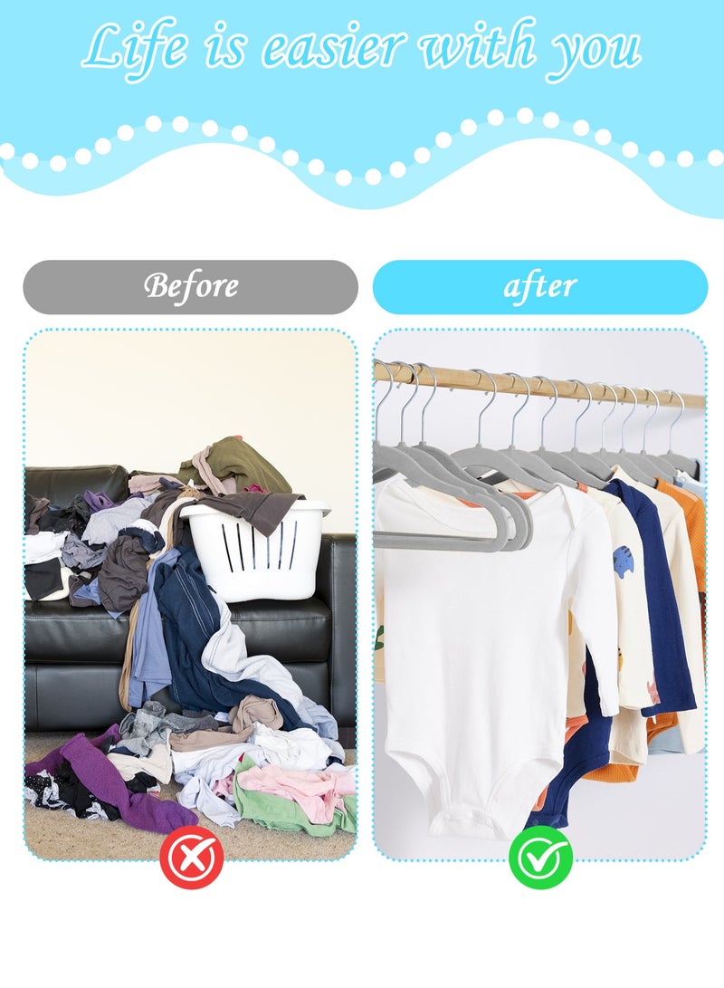 Rightsure Baby Clothes Hanger, Children's Velvet Hanger with 360 Degree Rotating Hook, Grooved Shoulder Design for Children's Clothes, Sturdy and Durable 30 Pack - Image 5