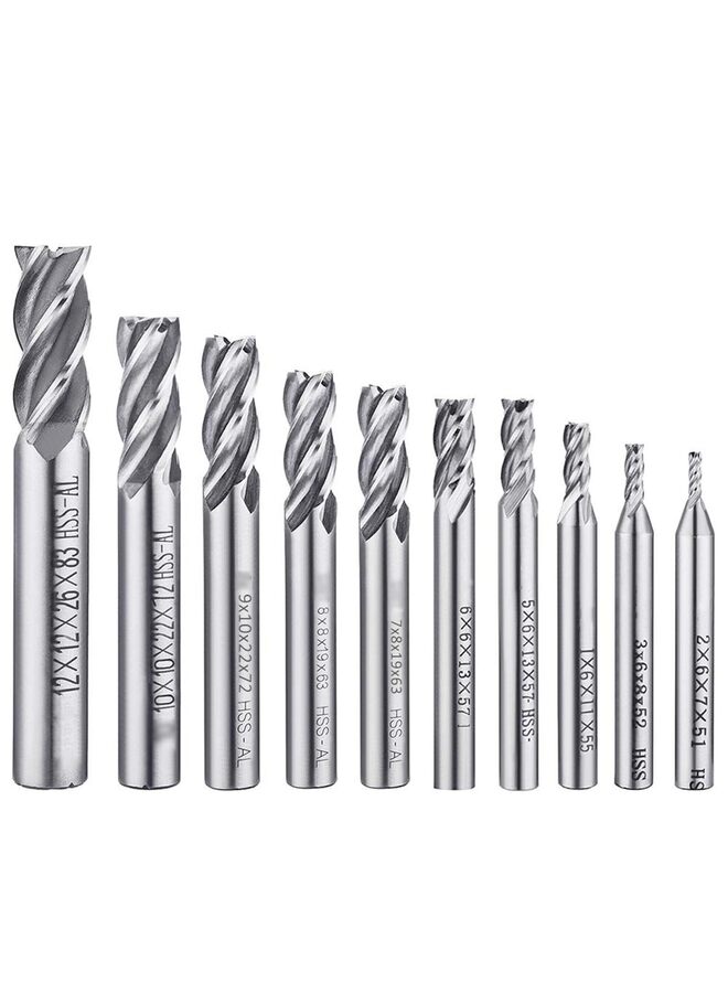 10 Piece 4 Flute End Mill Bits, 0.08" - 0.47" HSS CNC Straight Shank Drill Bit Tool Set for Wood Aluminum Steel Titanium - Image 1