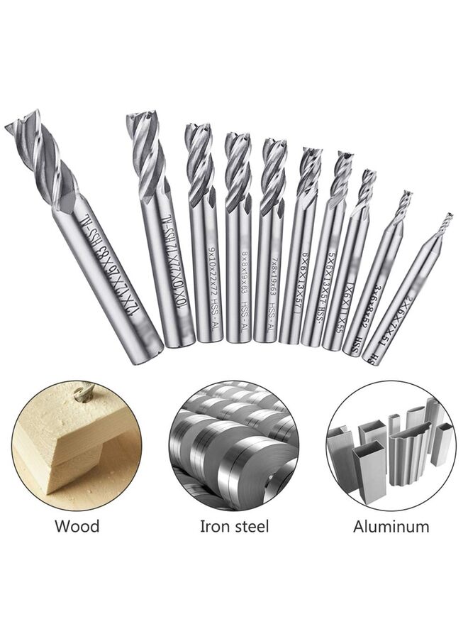 10 Piece 4 Flute End Mill Bits, 0.08" - 0.47" HSS CNC Straight Shank Drill Bit Tool Set for Wood Aluminum Steel Titanium - Image 5