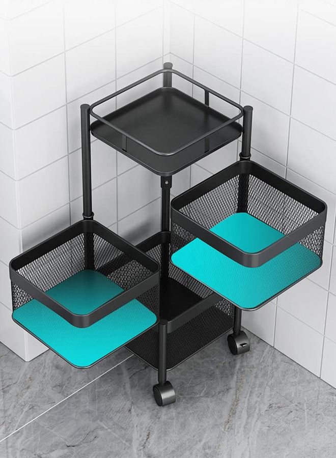 3 Layer Square Shaped Rotating Multi-function Home Kitchen Storage Basket Trolley