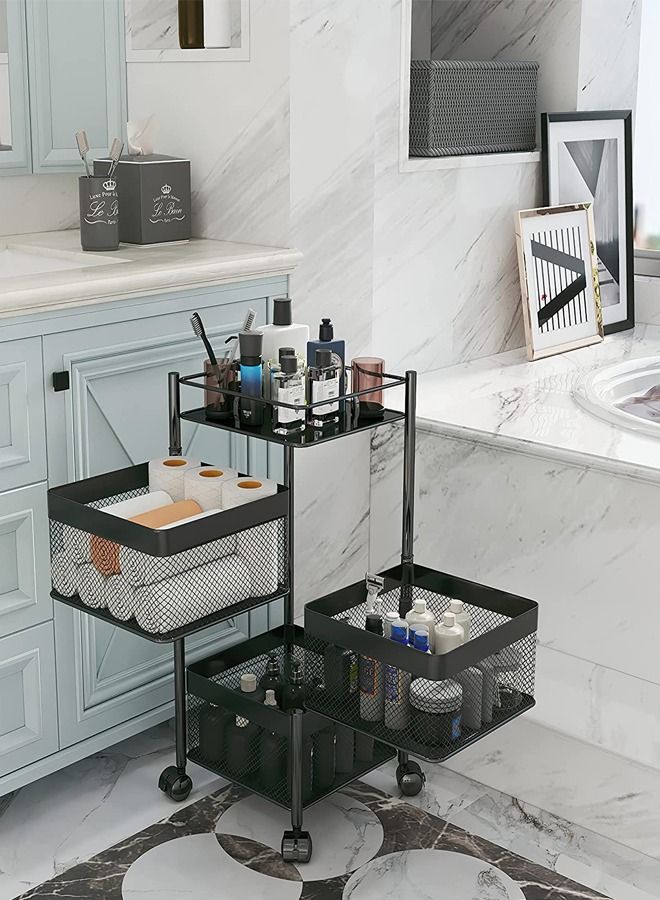 3 Layer Square Shaped Rotating Multi-function Home Kitchen Storage Basket Trolley