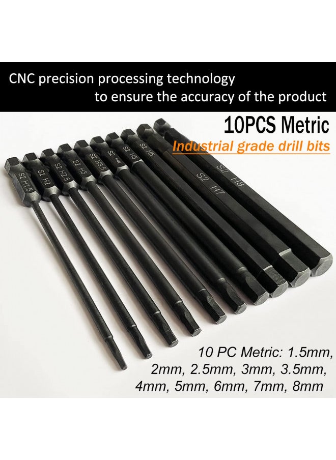 PTSLKHN Hex Head Allen Wrench Drill Bit Set (10pc Metric), PTSLKHN, Upgraded 1/4" Quick Release Shank Magnetic 100mm Long Hex Bits Set.  - Image 5