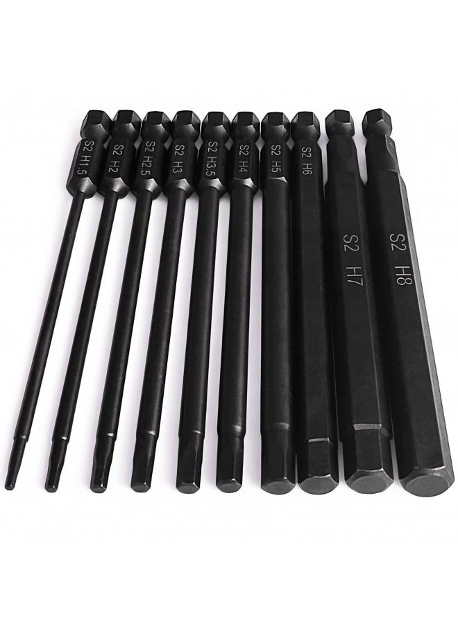 PTSLKHN Hex Head Allen Wrench Drill Bit Set (10pc Metric), PTSLKHN, Upgraded 1/4" Quick Release Shank Magnetic 100mm Long Hex Bits Set.  - Image 1