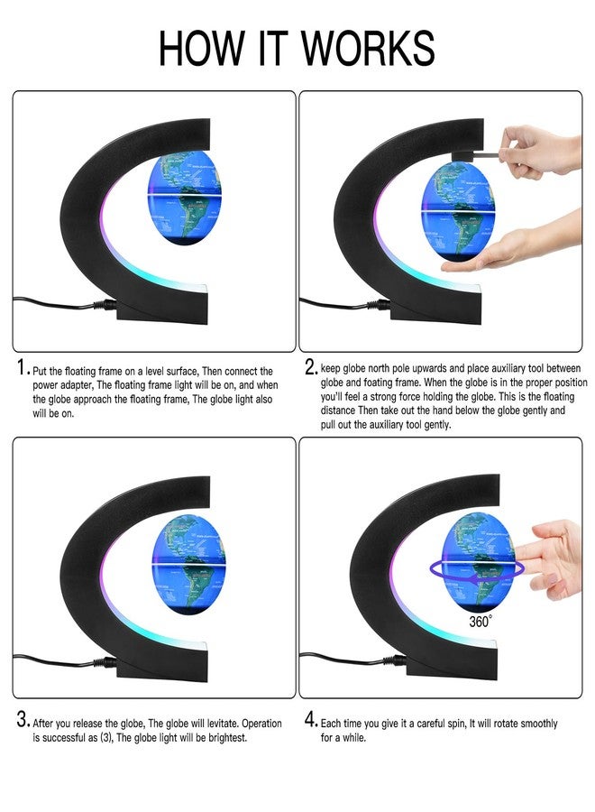 Gresus Upgraded Magnetic Levitation Floating Globe with C Shape Base, Floating World Map Globe with LED Lights, Great Fathers Students Business Boyfriend Birthday Gift for Home Desk Decoration ( will light up) - Image 2
