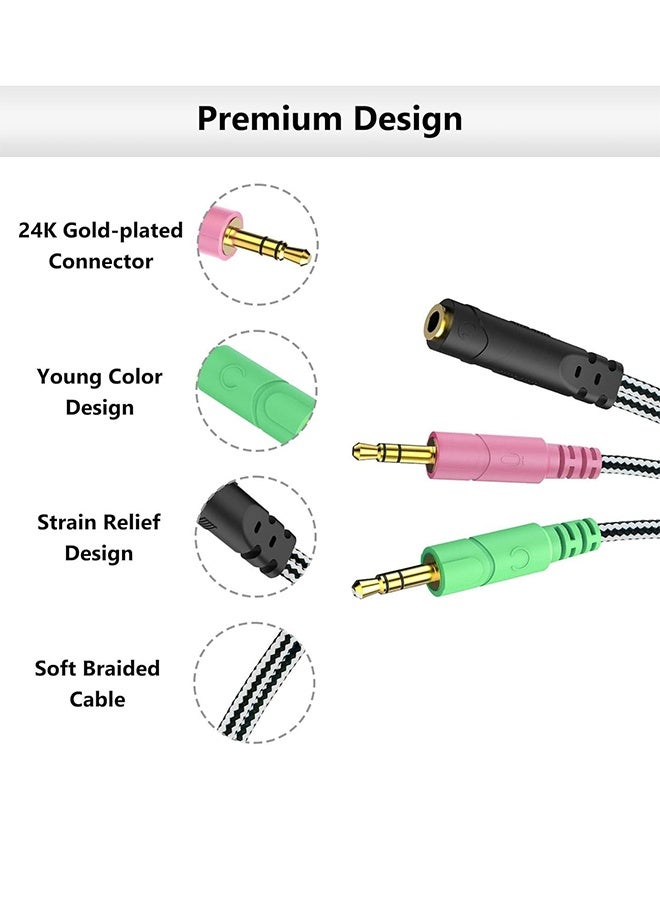 إم إكس إن 4 قطع من كابل محول سماعة رأس 3.5 ملم - موزع ميكروفون - موزع سماعات كمبيوتر عملي، موزع ثنائي في واحد مناسب لأجهزة الكمبيوتر والهواتف المحمولة والميكروفونات ووحدات التحكم بالألعاب (أسود وأزرق) - Image 3