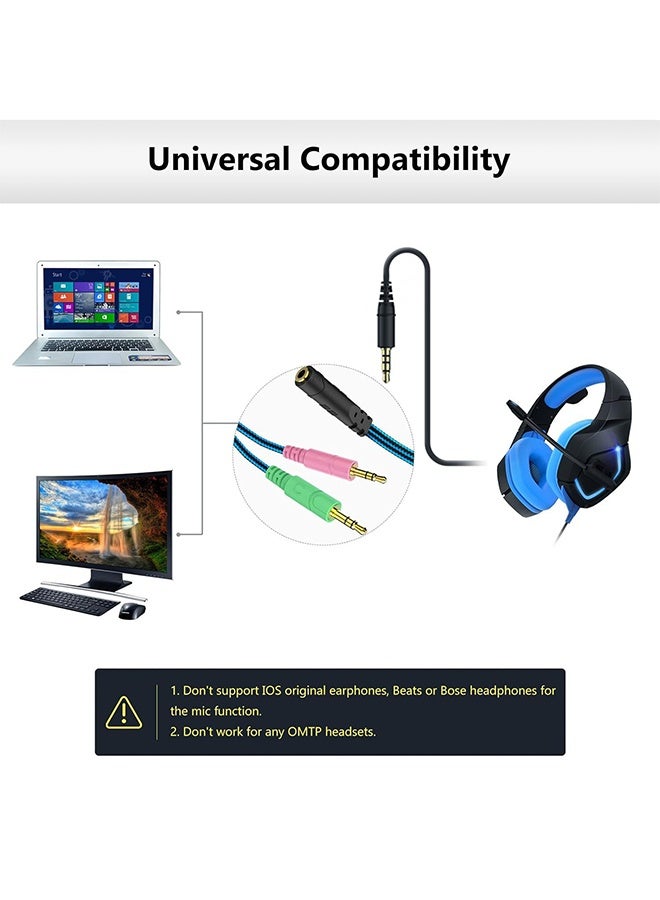 إم إكس إن 4 قطع من كابل محول سماعة رأس 3.5 ملم - موزع ميكروفون - موزع سماعات كمبيوتر عملي، موزع ثنائي في واحد مناسب لأجهزة الكمبيوتر والهواتف المحمولة والميكروفونات ووحدات التحكم بالألعاب (أسود وأزرق) - Image 5